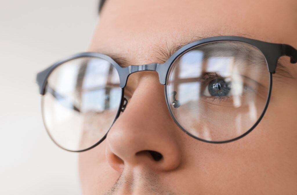 A person wearing neurolens glasses